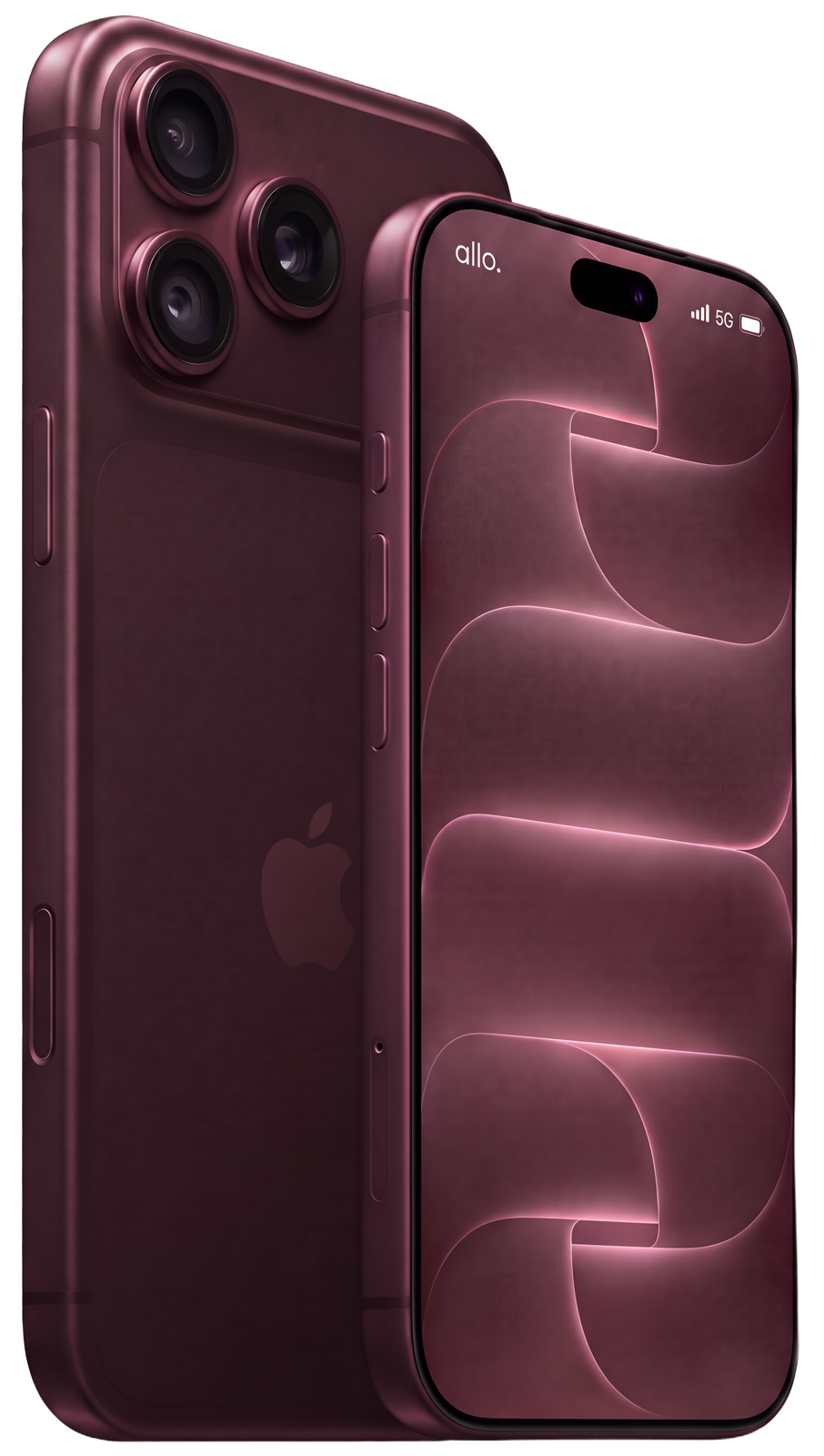 Dois iPhones rosé com o logo da allo